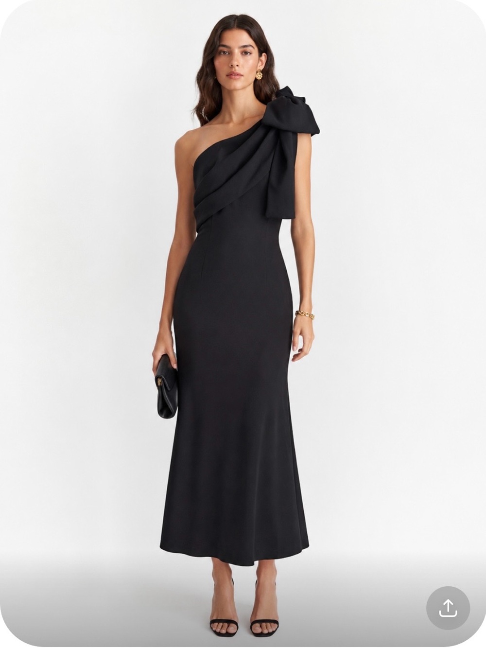 ADRIANNA PAPELL One-Shoulder Black Evening Gown with Bow Size 6